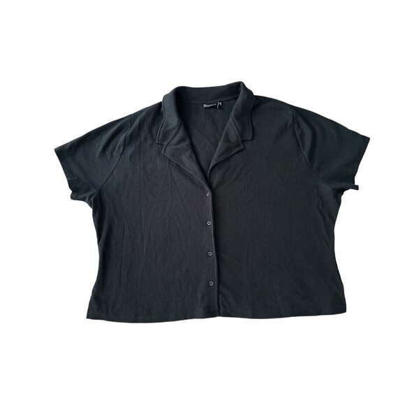 ASOS DESIGN Curve shrunken camp collar waffle knit shirt in black Size 2XL NWOT - Picture 3 of 12